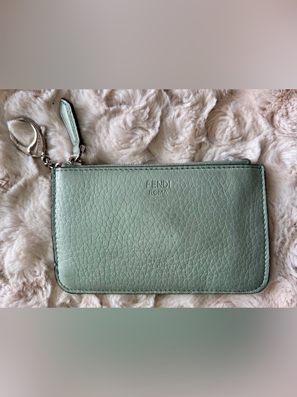 Fendi Mint Green Textured Leather Card HolderKey Pouch